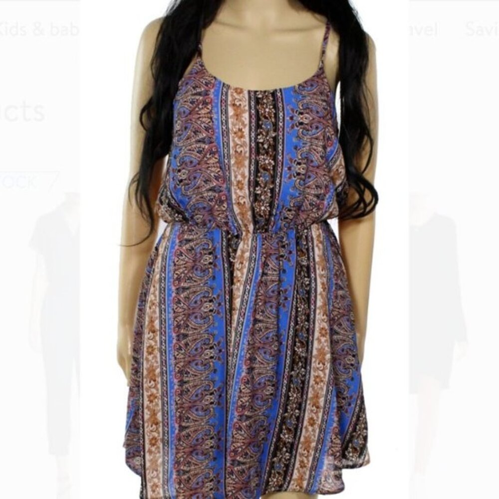 Everly Womens Mini Slip Dress Size S‎ Blue Paisley Print Spaghetti Strap V Neck